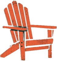 Close-up of a wooden Adirondack chair outdoors in a natural setting.